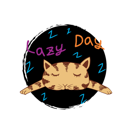 Cute cat with word lazy day., for cards, flyers, posters, shirts designのイラスト素材