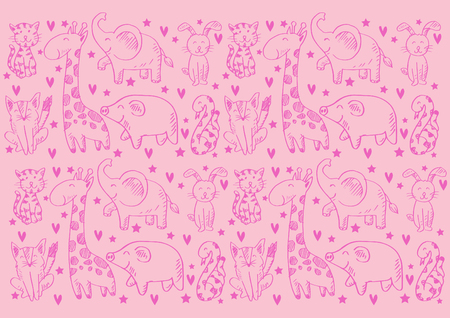Pattern background with cute animalsのイラスト素材
