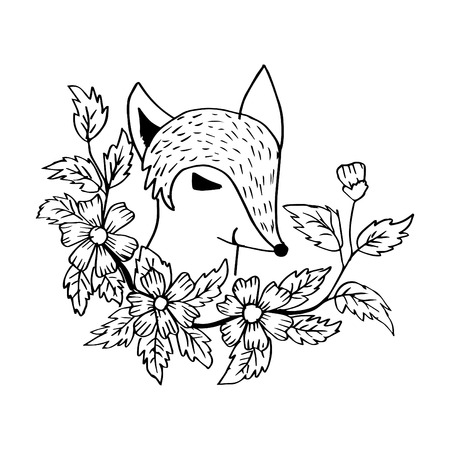 Cute cartoon little Fox with flowers.のイラスト素材