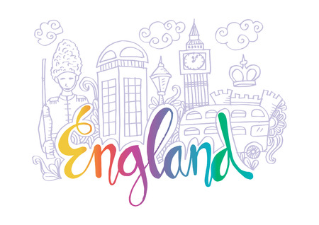 Hand Drawn Symbols Of England.のイラスト素材