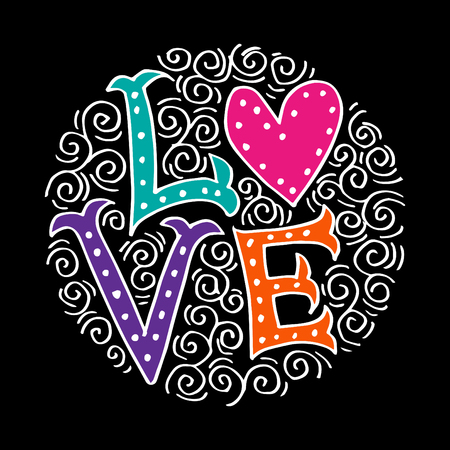 Love Hand lettering Handmade calligraphy on circle background.のイラスト素材