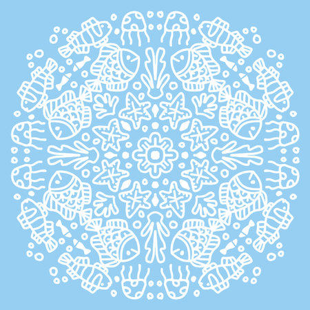 Hand draw of mandala with fish ornament patternのイラスト素材