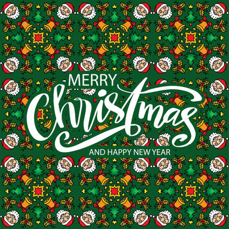 Christmas card with seamless pattern with Santa Claus and Christmas decoration.のイラスト素材