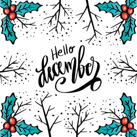 Hello December hand lettering. Greeting card concept.のイラスト素材