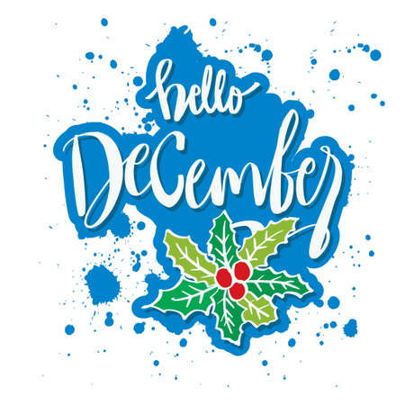 Hello December hand lettering. Greeting card concept.のイラスト素材