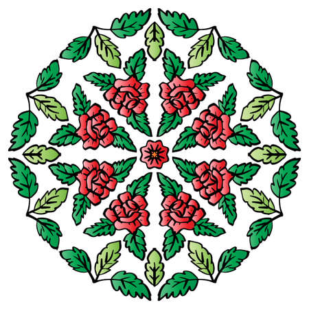 Mandala pattern  decorative elements with rose flower. Hand drawn backgroundのイラスト素材