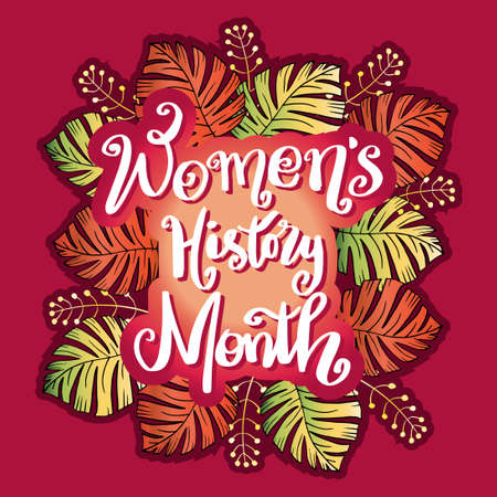 Women History Month hand lettering with floral frame.のイラスト素材
