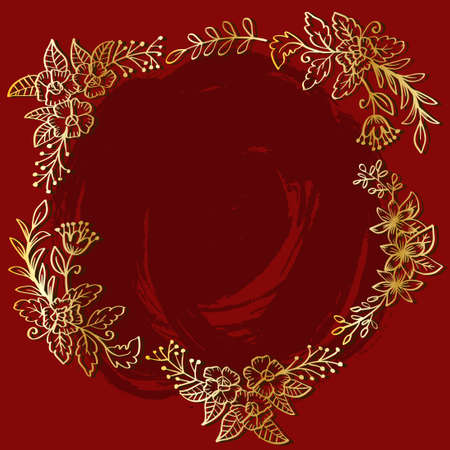 Vintage floral frame border doodle circle frameのイラスト素材