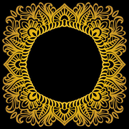 Gold Mandala floral frameのイラスト素材