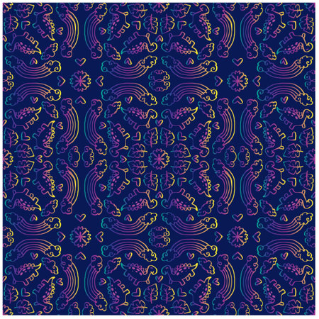 Mandala seamless pattern with cute Dinosaur