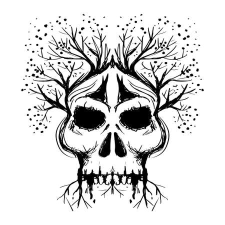 Skull abstract tree hand drawing illustrationのイラスト素材