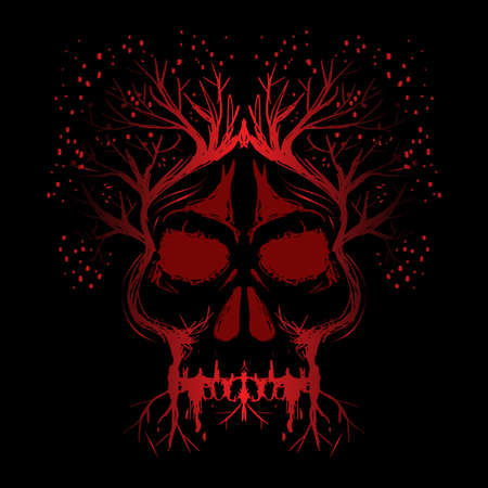 Skull abstract tree hand drawing illustrationのイラスト素材