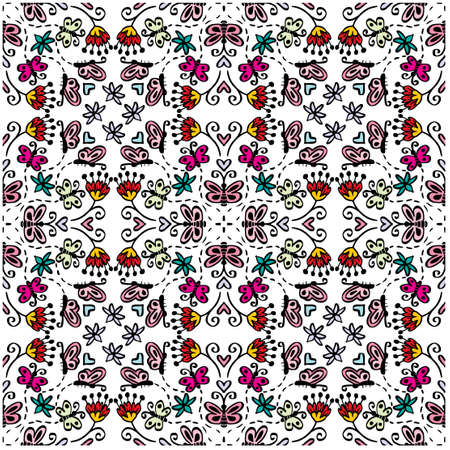 Mandala seamless pattern with cute butterflyのイラスト素材