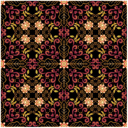 Floral mandala seamless pattern hand drawing illustration.のイラスト素材