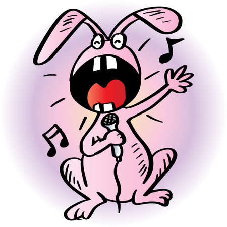 Cartoon happy rabbit sings in karaoke. Animal cartoon character.のイラスト素材
