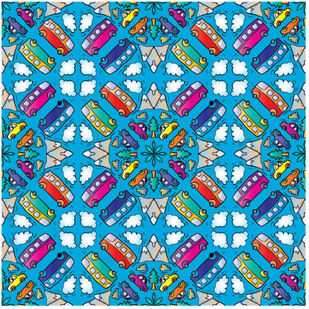 Transportation seamless pattern on light blue background