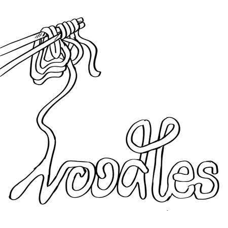 Text noodles with chopsticks hand letteringのイラスト素材