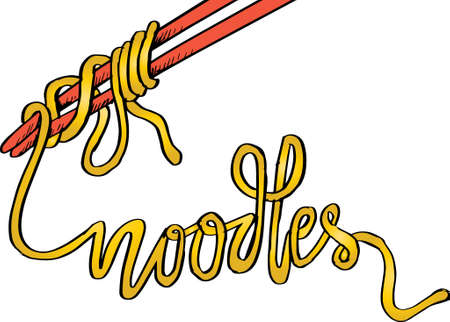 Text noodles with chopsticks hand letteringのイラスト素材