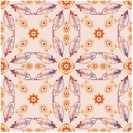 Ethnic ornate feathers abstract mandala seamless pattern.のイラスト素材