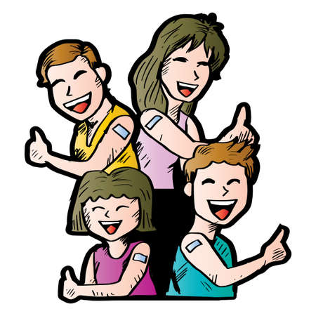 Cartoon family vaccinated from coronaのイラスト素材