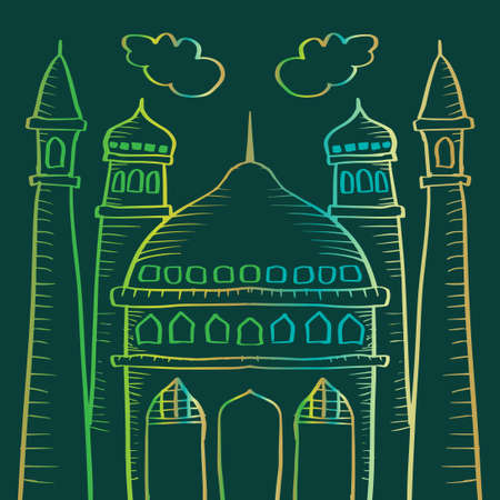 Mosque, doodle hand drawing Illustrationのイラスト素材