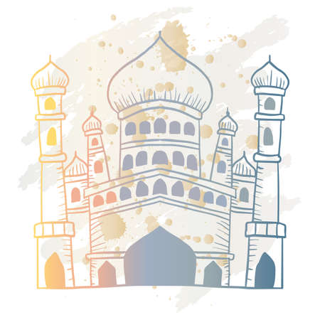 Mosque, doodle hand drawing Illustrationのイラスト素材