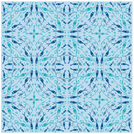 Mandala Seamless pattern with fish silhouette