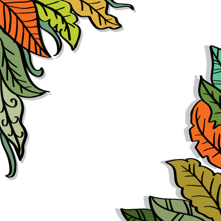 Hand drawn frame of leaves and plantsのイラスト素材