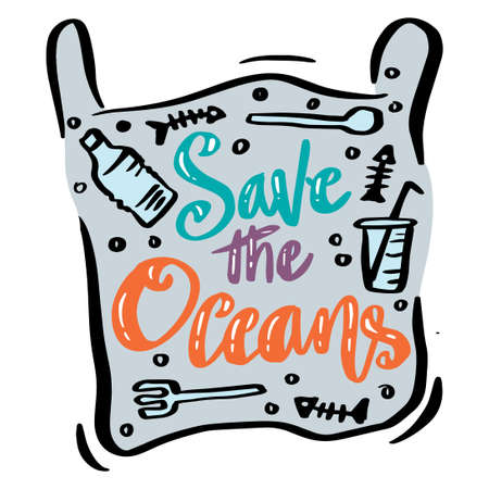 Save the oceans  hand drawn lettering. Protect ocean concept.のイラスト素材