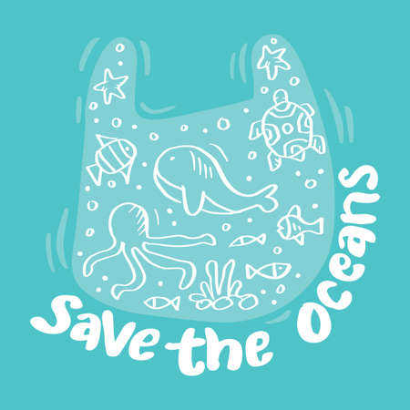 Save the oceans  hand drawn lettering. Protect ocean concept.のイラスト素材