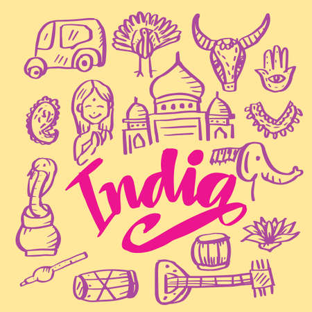 Cartoon doodles hand drawn Indiaのイラスト素材