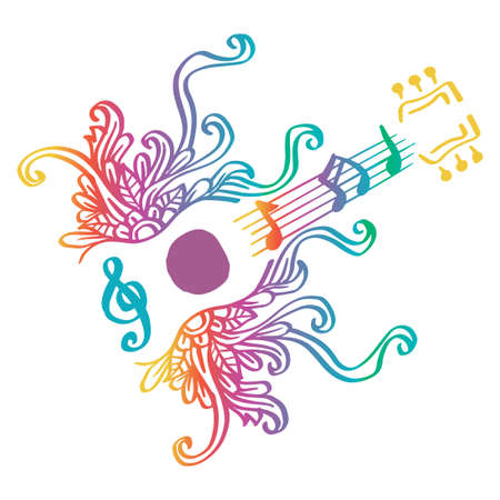 Hand drawing guitar with floral ornamentのイラスト素材