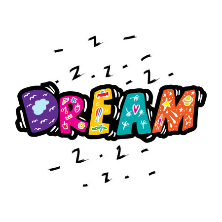 Dream word hand lettering decorative.  Poster quote for kids.のイラスト素材