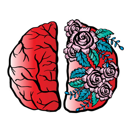 Human Brain with rose flowers decoration. Mental healthy concept.