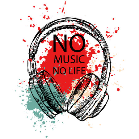 No music no life lettering. Poster quote music.のイラスト素材