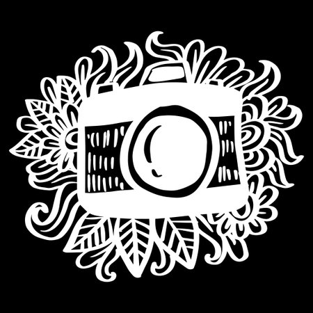 Hand drawing Camera with floral ornamentのイラスト素材