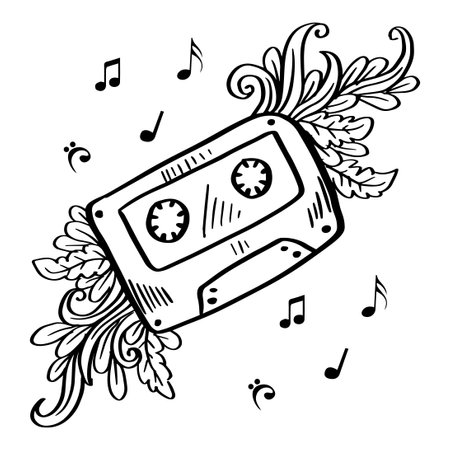 Cassette tape with floral decorationのイラスト素材
