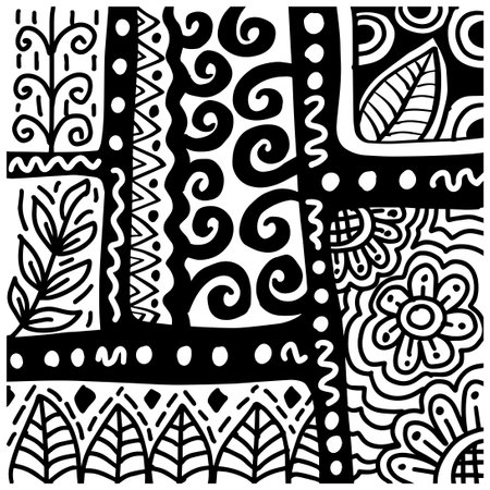 Doodle abstract floral ornament  patternのイラスト素材