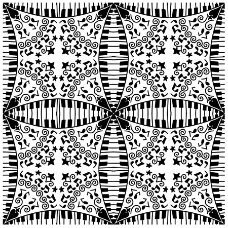 Music mandala hand drawn doodles seamless patternのイラスト素材