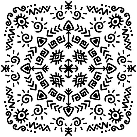Line art Seamless Pattern Ethnic Aztec Mandalaのイラスト素材
