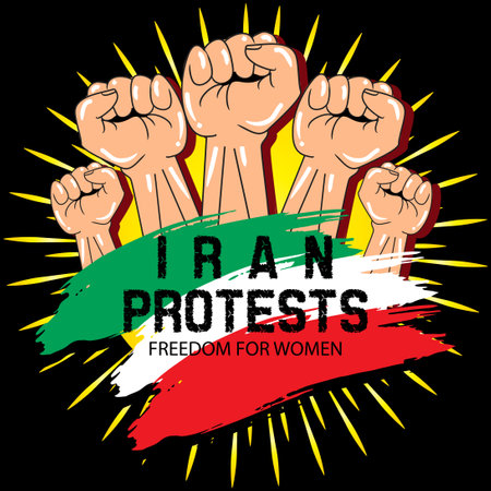 Iran protests concept. Poster design.のイラスト素材