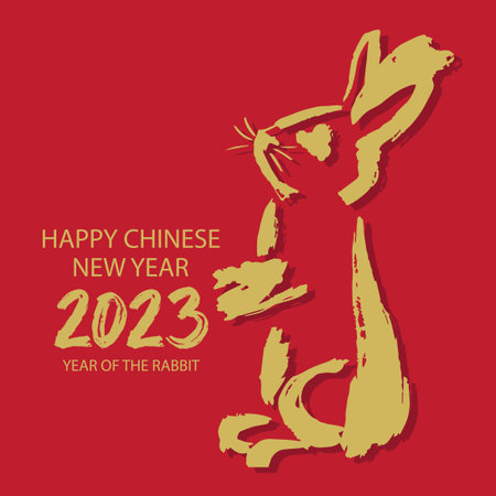 Happy Chinese New Year 2023 greeting card. Year of the rabbit.