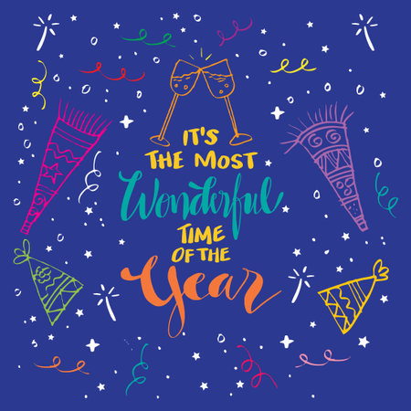 It's the most wonderful time of the year. New year quote hand drawn Holidayのイラスト素材