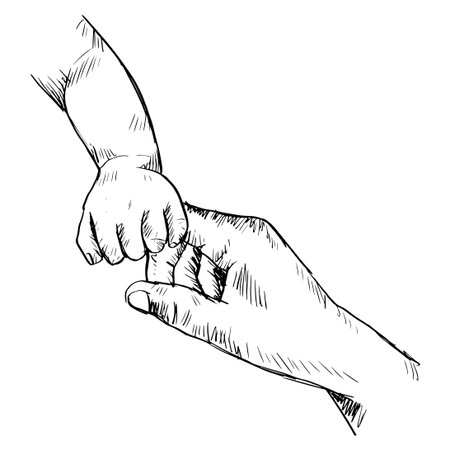 Sketch of mother holding hand of childのイラスト素材