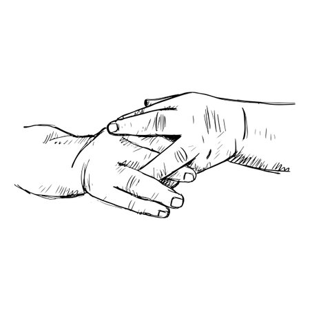 Baby Hand. Human hands sketch drawing illustration.のイラスト素材