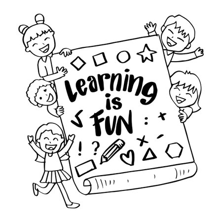 Learning is fun with happy kids. Wall art for classroom posterのイラスト素材