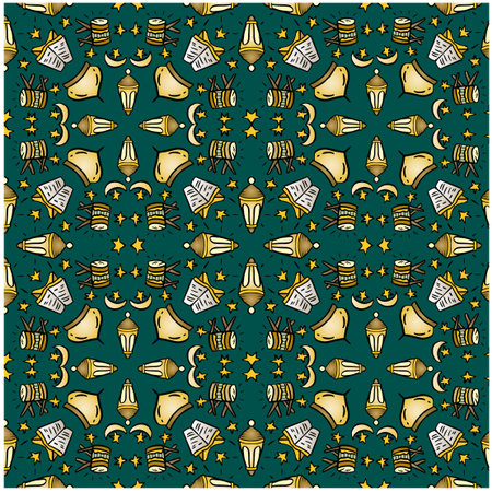 Seamless pattern doodle Eid Mubarak Muslim festival backgroundのイラスト素材