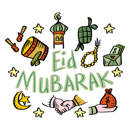 Set of doodle Eid Mubarakのイラスト素材