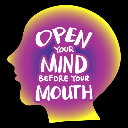 Open your mind before mouth. Hand lettering. Wall art for classroom posterのイラスト素材
