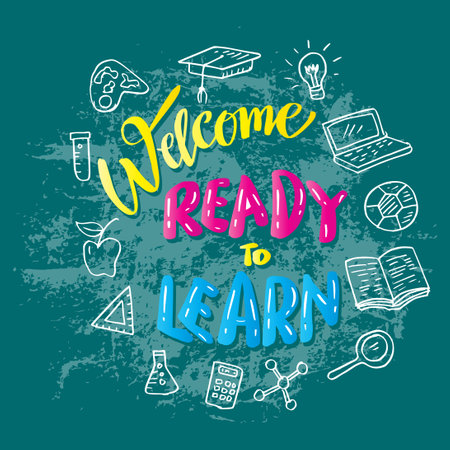 Welcome ready to learn with note paper background. Wall art for classroom posterのイラスト素材
